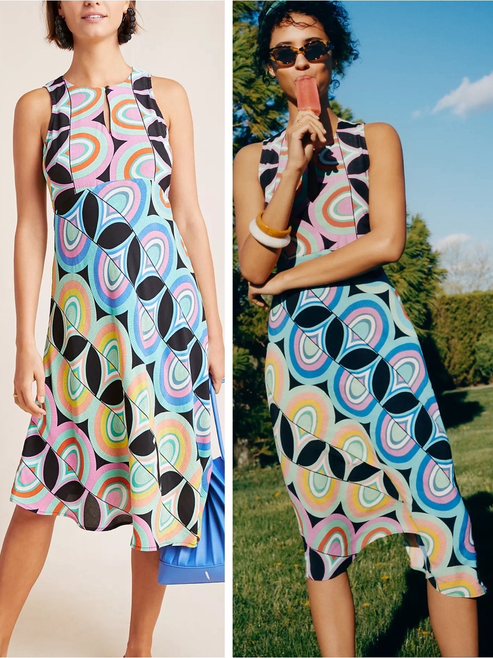 Anthropologie Women Multicolour Geometric Sleeveless Asymmetric Dress US0 Boho